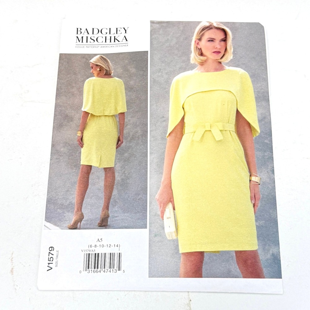 Vogue V1579 Sewing Pattern  Badgley Mischka Size 6 to 14 Cape Dress UNCUT